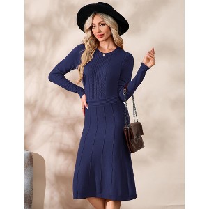 Womens Long Sleeve Casual Dress Fall Ribbed Knit Sweater Crewneck Midi Wedding Guest Dresses - 1 of 4