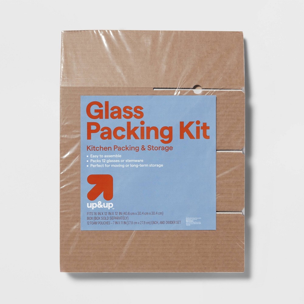 Glass Kit - up&up™: Moving Supplies, Glass Packing Kit, Mailing Boxes, Chipboard, Flap Closure, Brown, 12" Width