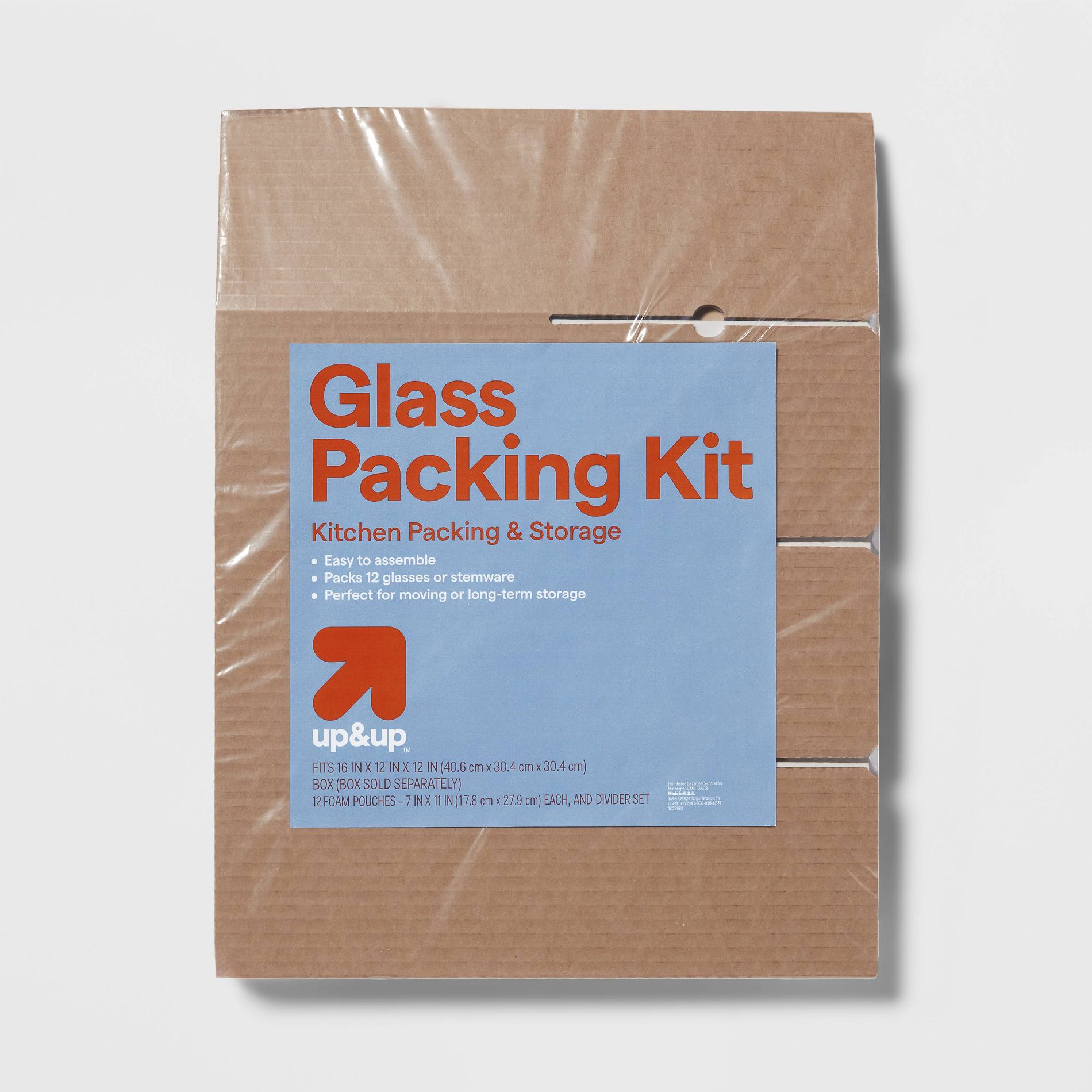 Glass Kit - up&up™: Moving Supplies, Glass Packing Kit, Mailing Boxes, Chipboard, Flap Closure, Brown, 12" Width