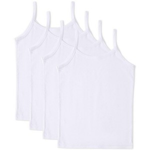 Memoi 4 Pack Girls Cotton Rich Solid White Layering Camis - 1 of 2
