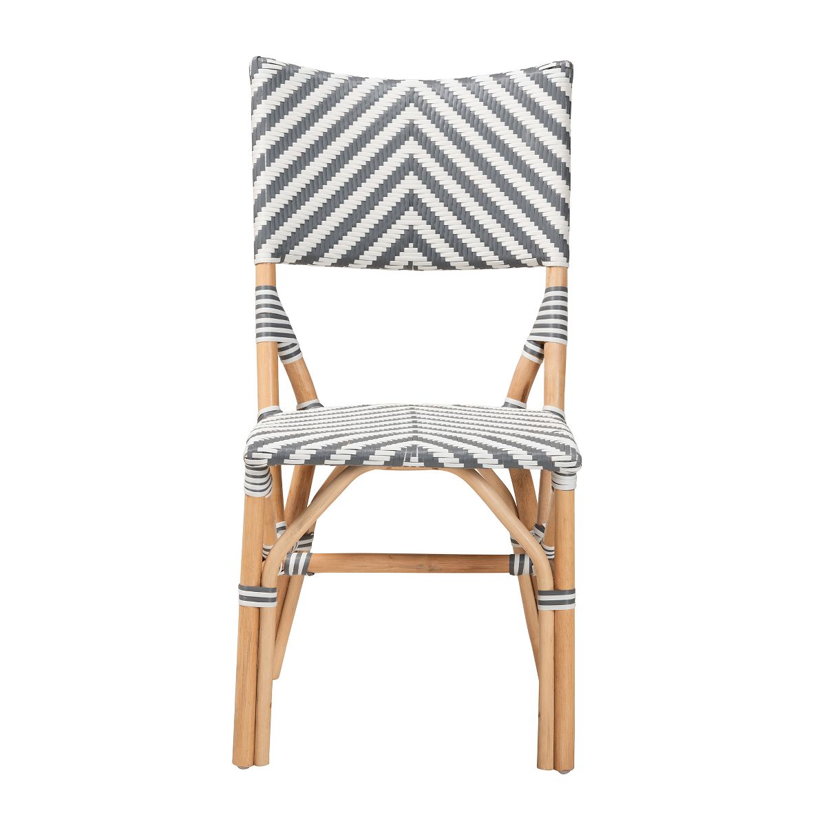 bali & pari Shai Modern French Grey and White Weaving and Natural Rattan Bistro Chair - thumbnail 3