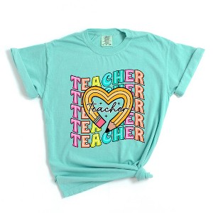 Simply Sage Market Women's Teacher Pencil Heart Short Sleeve Garment Dyed Tee - 1 of 4