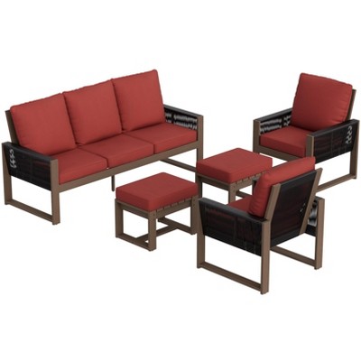 EAGLE PEAK 5 Pieces Natural Cedar Wood Patio Furniture, Outdoor  Conversation Set with Ottomans