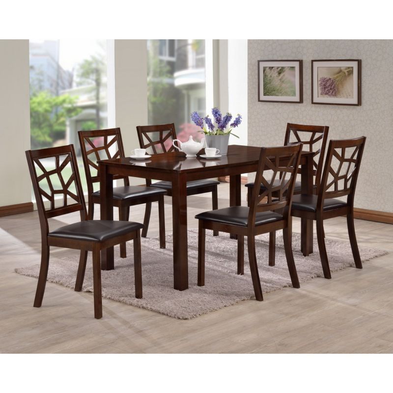 7pc Mozaika Wood and Leather Contemporary Dining Set Black - Baxton Studio, 3 of 7