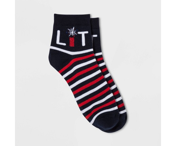 Women's "Lit" Ankle Socks - Navy Blue One Size