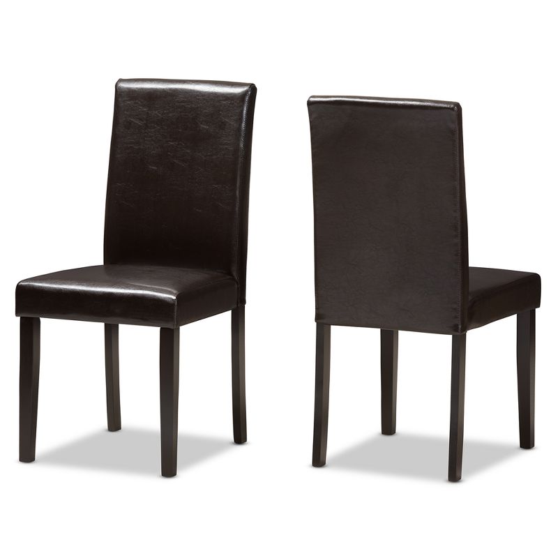 Set of 2 Mia Modern And Contemporary Faux Leather Upholstered Dining Chairs Dark Brown - Baxton Studio: Solid Wood Frame, High-Back, Shaker Legs, 1 of 8