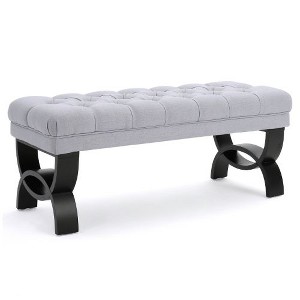 Sapphtopaz Classic Upholstered Ottoman Bench, Button-Tufted Diamond Stitching Accent Stools, Entryway Benches with Half-Circle Birch Wood Legs - 1 of 4