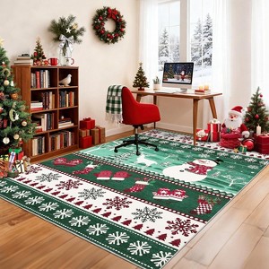 Christmas Door Mat - Washable Non-Slip Snowman Rug, Stain Resistant Foldable Floor Mat for Entryway, Porch, Bedroom, Multiple Sizes & Colors - 1 of 4