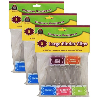 Teacher Created Resources Classroom Management Large Binder Clips, 5 Per Pack, 3 Packs