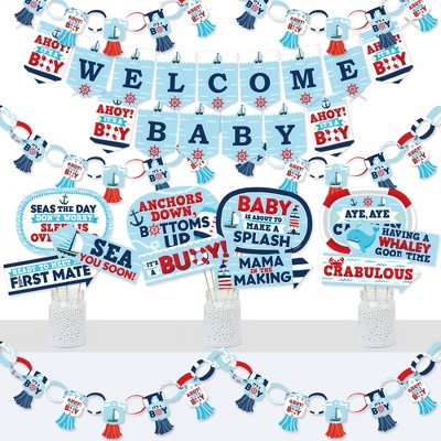 Big Dot of Happiness Ahoy It's a Boy - Banner and Photo Booth Decorations - Nautical Baby Shower Supplies Kit - Doterrific Bundle