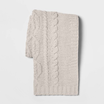 Cable Knit Chenille Throw Blanket Neutral Threshold