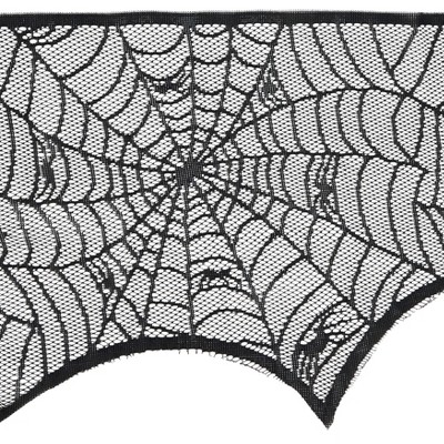 Black Polyester Spiderweb Fireplace Scarf, 18" x 96"