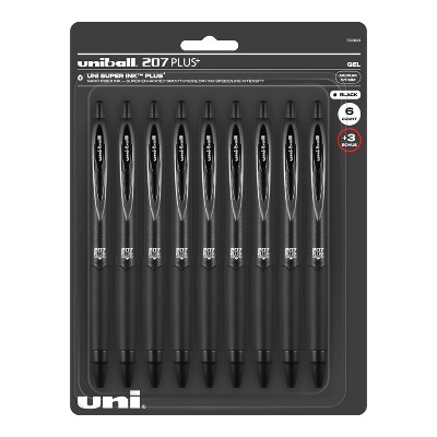 Uni-Ball 9pk 207 Plus+ Retractable Gel Pens 0.7mm Black