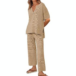 Ekouaer Lounge Sets for Women 2 Piece Pullover Sweater Set Knit Tops Wide Leg Pants Sweatsuits Casual Travel Outfits - 1 of 4