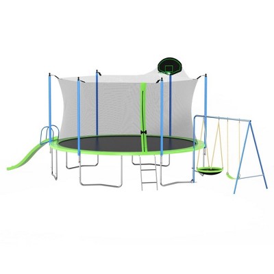 12FT /14FT Trampoline With Slide, Swings, Basketball Hoop, Large Recreational Trampoline, Home Outdoor Game Fitness Trampoline