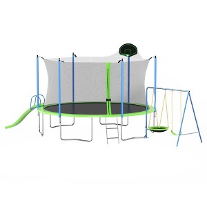 12FT /14FT Trampoline With Slide, Swings, Basketball Hoop, Large Recreational Trampoline, Home Outdoor Game Fitness Trampoline - 1 of 4