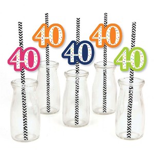 Big Dot of Happiness 40th Birthday - Cheerful Happy Birthday - Paper Straw Decor - Fortieth Birthday Party Striped Decorative Straws - Set of 24 - 1 of 4