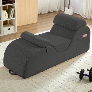 Mjkone Corduroy Yoga Chaise Lounge Chair,Curved Yoga Lounger Sofa with Movable Headrest/Waist Cushion/Footrest,Non-Slip Bottom - 1 of 4