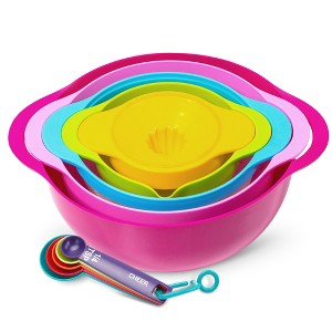 Cheer Collection 10 Piece Nested Mixing Bowl Set with Measuring Spoons - 1 of 4