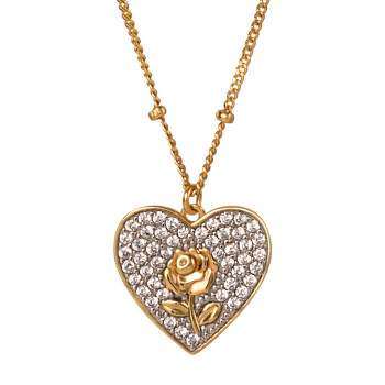 Disney Princess Beauty and the Beast Yellow Gold Plated Sterling Silver Cubic Zirconia Belle Rose Pendant Necklace, Officially Licensed