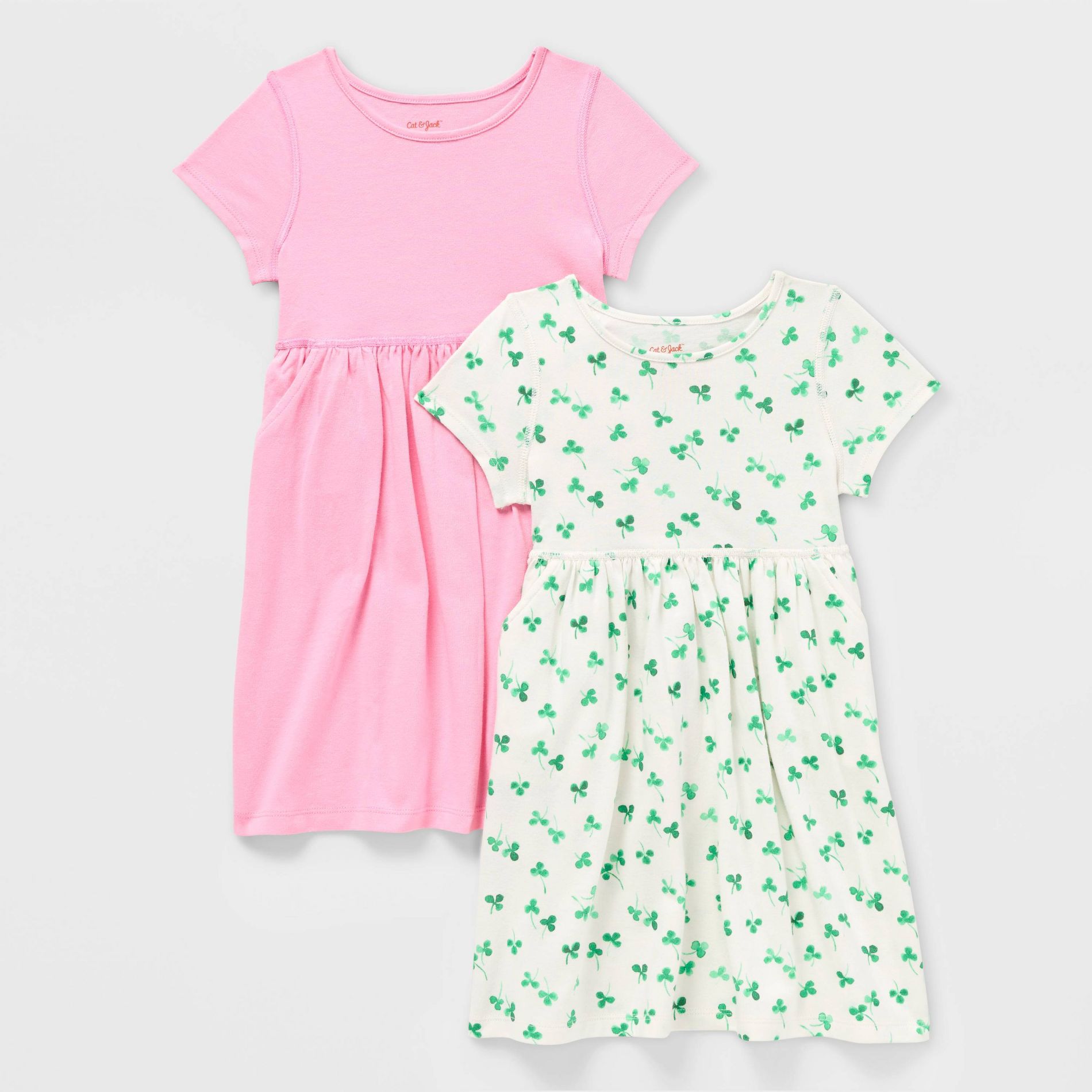 Toddler Girls' 2pk Adaptive Short Sleeve St. Patrick's Day Dress - Cat & Jack™ White/Pink