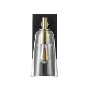 Globe Electric 1-Light Matte Black Wall Sconce with Matte Brass Accents and Clear Glass Shade: ETL Listed, Iron Body, Dimmable - 1 of 4
