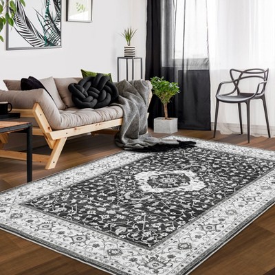 Washable Vintage Printed Rug Non Slip Low Pile Rug Soft Throw Floor Cover Foldable Indoor Carpet for Living Room Bedroom Playroom