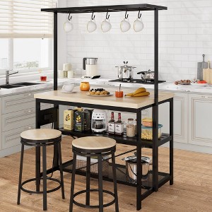 Kitchen Island Table Bakers Rack with Power Outlet, 3-Tier Storage Microwave Stand Oven Shelf, Coffee Bar Table Kitchen Storage Shelf for Dining Room - 1 of 4