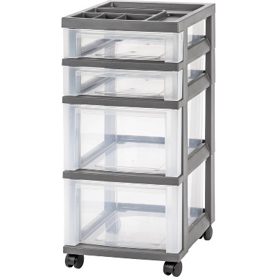 IRIS 4 Drawer Plastic Storage Cart Gray/Natural Clear