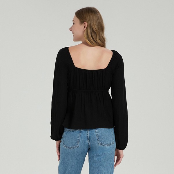 Blusa tipo babydoll de manga larga globo con encaje - Universal Thread™ 2