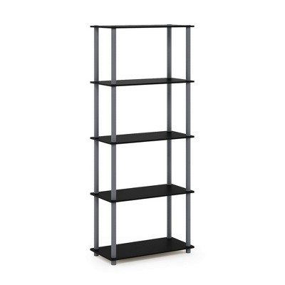 57.4 in. Tall Black/Grey Wood 5-Shelves Etagere Bookcases