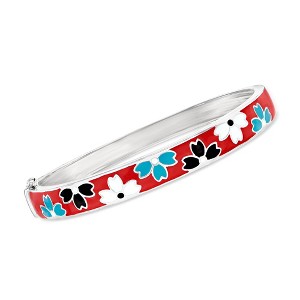 Ross-Simons Multicolored Enamel Floral Bangle Bracelet in Sterling Silver - 1 of 3