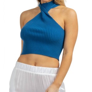 Women's TWIST MOCKNECK KNIT TOP - Blue Blush - 1 of 4