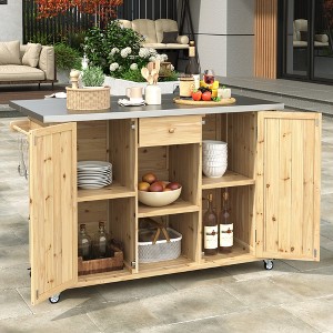 Outdoor Kitchen Island with Stainless Steel Top, 52.25" W Patio Grill Cart, Rolling Bar Cart with Spice & Towel Rack for Backyard Garden Pool - 1 of 4