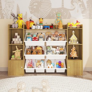 Kids Storage Organizer w/8 Removable Bins, Kids Bookshelf and Storage w/2 Storage Cubbies for Playroom, Bedroom, Kids Room, Classroom - 1 of 4