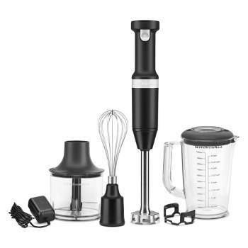 KitchenAid Variable-Speed Cordless Hand Blender with Chopper and Whisk attachment - Matte Black
