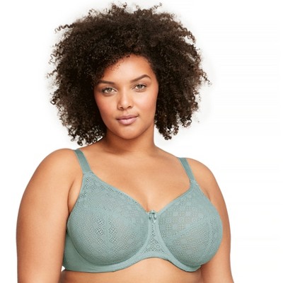 Curvy Couture Women's Sheer Mesh Plunge T-shirt Bra Olive Waves 34G