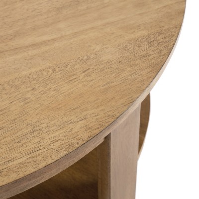 Natural Brown Round Wood and Metal Coffee Table with Storage