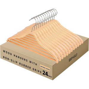 BP4U Slim Birch Wood Hangers with Pants Bar & Non-Slip Rubber Strips, Heavy Duty, 360° Swivel Hook, Space-Saving for Suits, Dresses & Trousers - 1 of 4