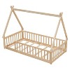 Dolonm Kid Twin Pine Wood Floor Bed with Guardrails & Slats, 78.2"L x 46.5"W x 59.1"H - 2 of 4