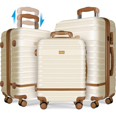 Musment 12" 3 Piece Hardside Spinner Lightweight Luggage Set, Ivory White