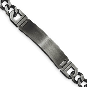 Black Bow Jewelry Stainless Steel Brushed & Antiqued Curb Link I.D. Bracelet, 8.75 Inch - 1 of 4