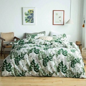 Tropical Green Duvet Cover Queen 100 Cotton Monstera Leaves Set with Zipper Ties 2 Pillowcases - 1 of 4