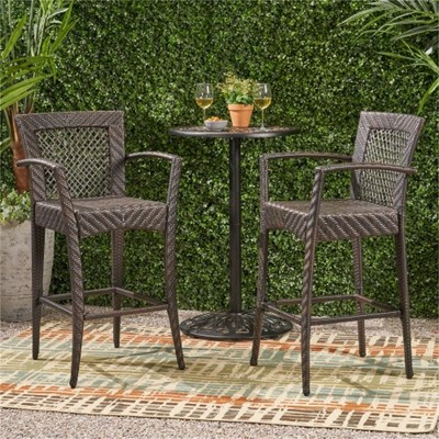 SKRAN Outdoor Wicker Bar Chair Set of 2, Modern Traditional Style Iron Frame Waterproof Bar Chair for Patio, Garden, Outdoor, Brown Multi