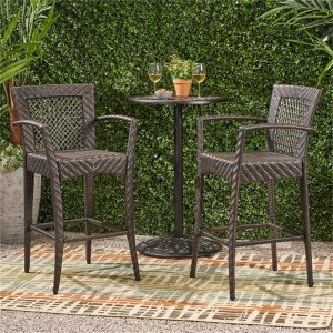 SKRAN Outdoor Wicker Bar Chair Set of 2, Modern Traditional Style Iron Frame Waterproof Bar Chair for Patio, Garden, Outdoor, Brown Multi - 1 of 4