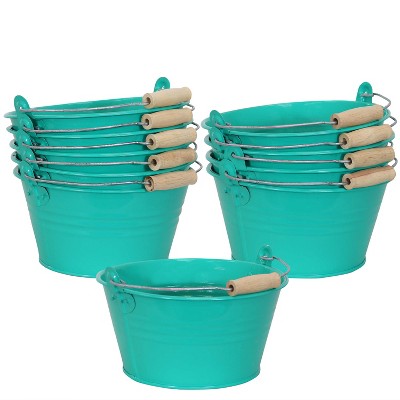 Sunnydaze Indoor Organizational and Decorative Party Galvanized Steel Bucket with Handle - Teal - 10pk