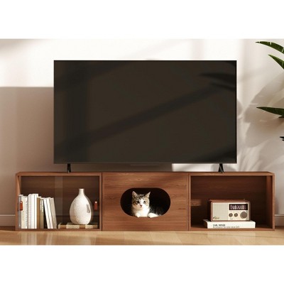 Skyzoo DIY Stackable 3 Cube Wooden TV stand, Multi-functional Storage Cabinet Cube for Living Room,Mid-Century Modern,Walnut