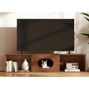 Skyzoo DIY Stackable 3 Cube Wooden TV stand, Multi-functional Storage Cabinet Cube for Living Room,Mid-Century Modern,Walnut - 1 of 4