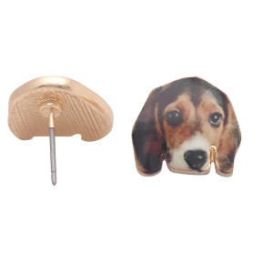 Beagle Face Dog Stud Earrings Enamel Colorful From the Ginger Lyne Collection - 1 of 4