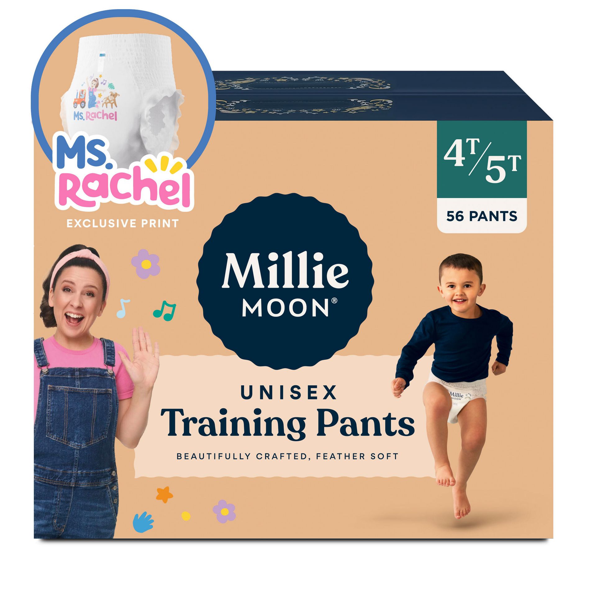 Millie Moon Ms Rachel Disposable Training Pants Size 4T-5T - 56 Count: Hypoallergenic, Wetness Indicator, Leak Guards